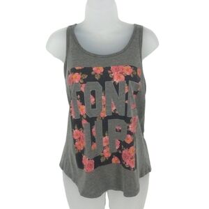 Chin-up Tone Up Gray and Pink Floral Tank Top Size XS